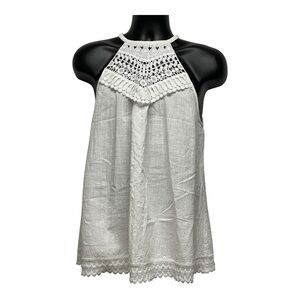 White Lace Halter Size Large B-Sharp Tie-Back Top Boho Crochet Detail